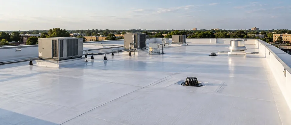 AI-generated image of a low-slope commercial roof.