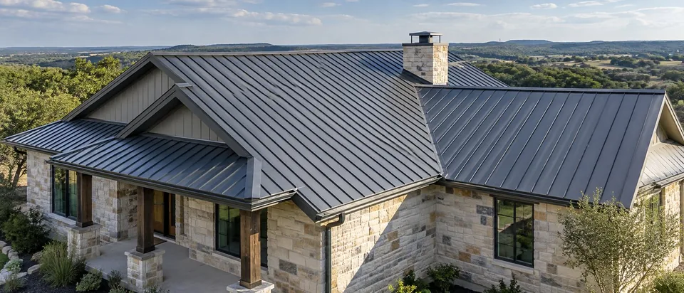 AI-generated image of a standing-seam metal roof on a house.