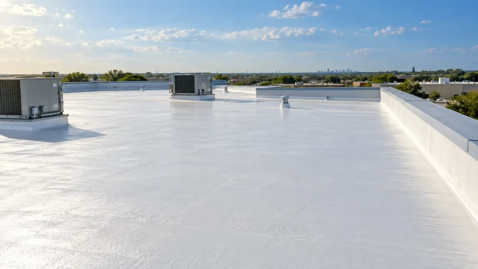 AI-generated illustration of a finished protective-coated low-slope roof.